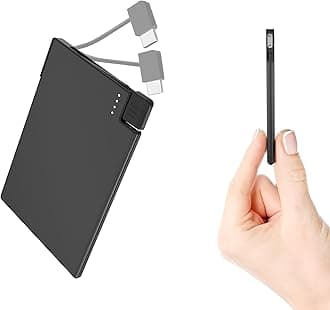 Auskang Slim Power Bank with Built-in Cable 2500mAh, [USB C version] The Most Lightweight Battery Bank and Thinnest Portable Phone Charger - Credit Card Size
