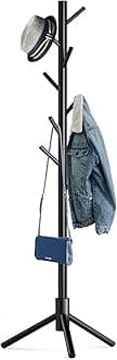 Hupmad Wooden Tree Coat Rack Stand,Sturdy Freestanding Coat Rack with 8 Hooks,3 Adjustable Height for Child Adult,Wood Coat Stand Tree Fits Entryway Bedroom Office for Bags,Hats