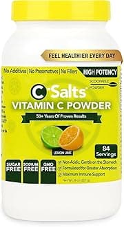 C-Salts Vitamin C Powder - 100% Pure Buffered Ascorbic Acid Powder for Daily Immune Support & Collagen Production - Stomach-Friendly Organic Vegan Non-GMO Sugar-Free - 84 Servings - Lemon Lime, 8oz