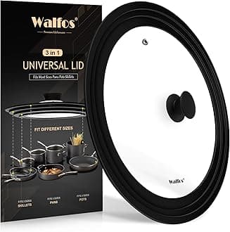 Universal Lid for Pots, Pans and Skillets Fits 7", 8" and 9" Diameter Cookware - Walfos Tempered Glass Pan Lid with Heat Resistant Silicone Rim, Multi-purpose BPA Free Pot Lids, Dishwasher-Safe, Black