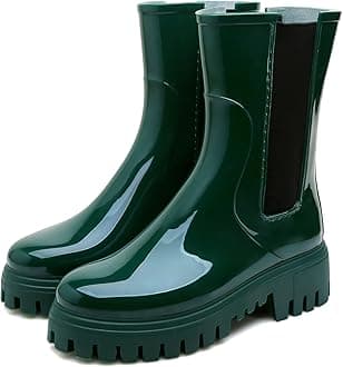 Hsttgsr Rain Boots for Women, Waterproof PVC Rubber Garden Boots Womens Chelsea Boots Short Platfrom Rain Boots, Anti-Slip Elastic Slip On Rainboots Garden Rain Shoes for Yard Farm Outdoor Work
