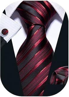 Barry.Wang Men Tie Set Handkerchief Cufflink Business Formal Neckties for Men Stripe Plaid