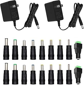 5V 1A Wall Charger Power Adapter with Plug 5.5 x 2.1mm, 5W Universal AC/DC Adapter 100-240V AC to DC 5V Power Cord Converter with 9 Interchangeable Jacks Plug (2 Pack)