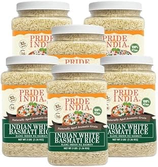 PACK of 6 - Extra Long Indian Basmati Rice, Naturally Aged Aromatic Grain, 3 lbs Jar