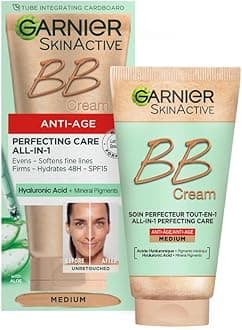 Garnier SkinActive Anti-Age BB Cream, Shade Medium, Tinted Moisturiser SPF 15, Softens Fine Lines & Firms Skin, With Hyaluronic Acid, Aloe & Mineral Pigments, 50 m