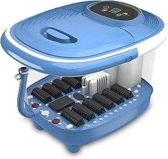 Lifelong LLM801 500W Electric Foot Massager Spa Machine With 8 Manual Rollers, Digital Panel, Bubble Bath & Water Heating Technology For Pedicure, Pain Relief & Foot Care, Blue