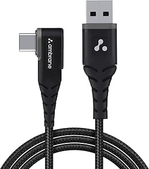 - Type C Mobile Charging Cable 3A Fast Charging, 1M, L Shaped Braided Cable, 480Mbps Data Transfer for Smartphones, Tablets, Laptops & Other Type C Devices (ABLC10, Black)