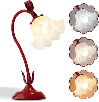 Flower Table Lamp,LED Reading Light Bedside Vintage Flower Night Light,3 Colors Modes Kawaii Bedside Lamps Decor,Living Room Bedroom Room Lighting Table Lamps Home Decoration (Red)