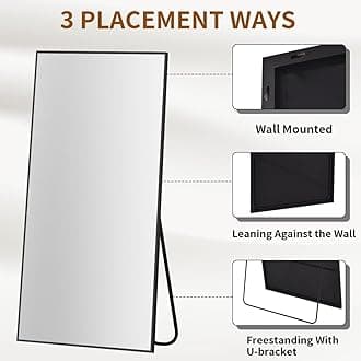 VooBang Large Full Length Mirror 78" x 35" - Shatterproof Floor Full Body Mirror with Aluminum Alloy Frame, Freestanding, Hanging, or Wall-Leaning, for Bedroom, Living Room, Dressing Room, Black