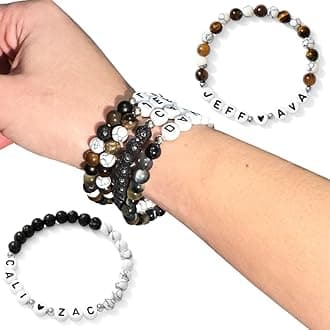 Personalized Handmade Crystal Bead Bracelet | Stretch | Custom Name, Size, Style, and Color | Unisex for Couples, Friends, Family | Adults & Kids | Anniversary, Birthday, Graduation