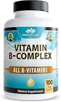 Vitamin B Complex with Vitamin C and Folic Acid - B12, B1, B2, B3, Vitamin B5 Pantothenic Acid, B6, B7, B9 - Nervous System Support & Supports Energy Metabolism Non-GMO- 100 Veggie Capsules