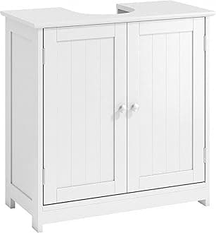 kleankin 23.5" Pedestal Sink Storage Cabinet, Freestanding Bathroom Under Sink Cabinet with U-Shape Cut-Out and Adjustable Shelf, White