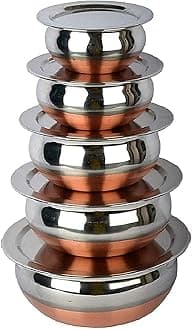 KC Stainless Steel Copper Bottom Kitchen Serving, Cooking Bowl | Handi Set 5-Pieces | Biryani Handi with Cover