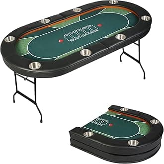 Upgraded 8- Player Foldable Poker Table for Blackjack Card Game, Portable Casino Table for Game Room with Stainless Steel Cup Holder, Padded Rails, Green Felt Surface