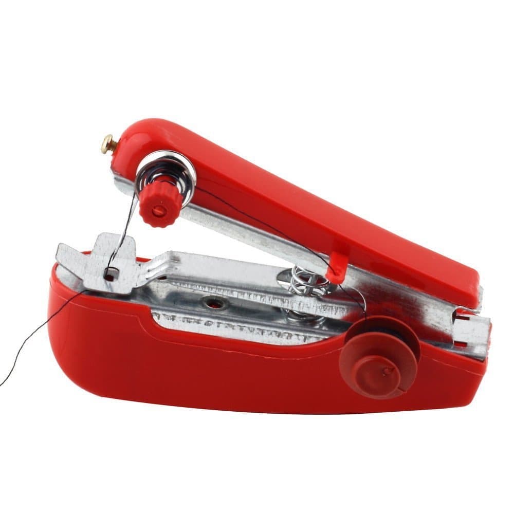 GOLDEN SPIKE Mini Portable Hand-held Manual Sewing Machine for Needlework Mend Clothes Household (Red)