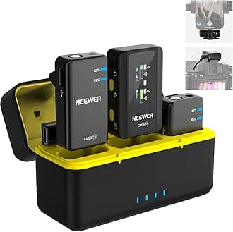 CM28 (1 RX + 2 TX + Charging Case), Wireless Lavalier Microphone, Smart Noise Cancelling, 48KHz/16Bit 9 Hrs Uncompressed Recording, 656ft/200m Range, Lav Mic for iPhone, Android, Camera