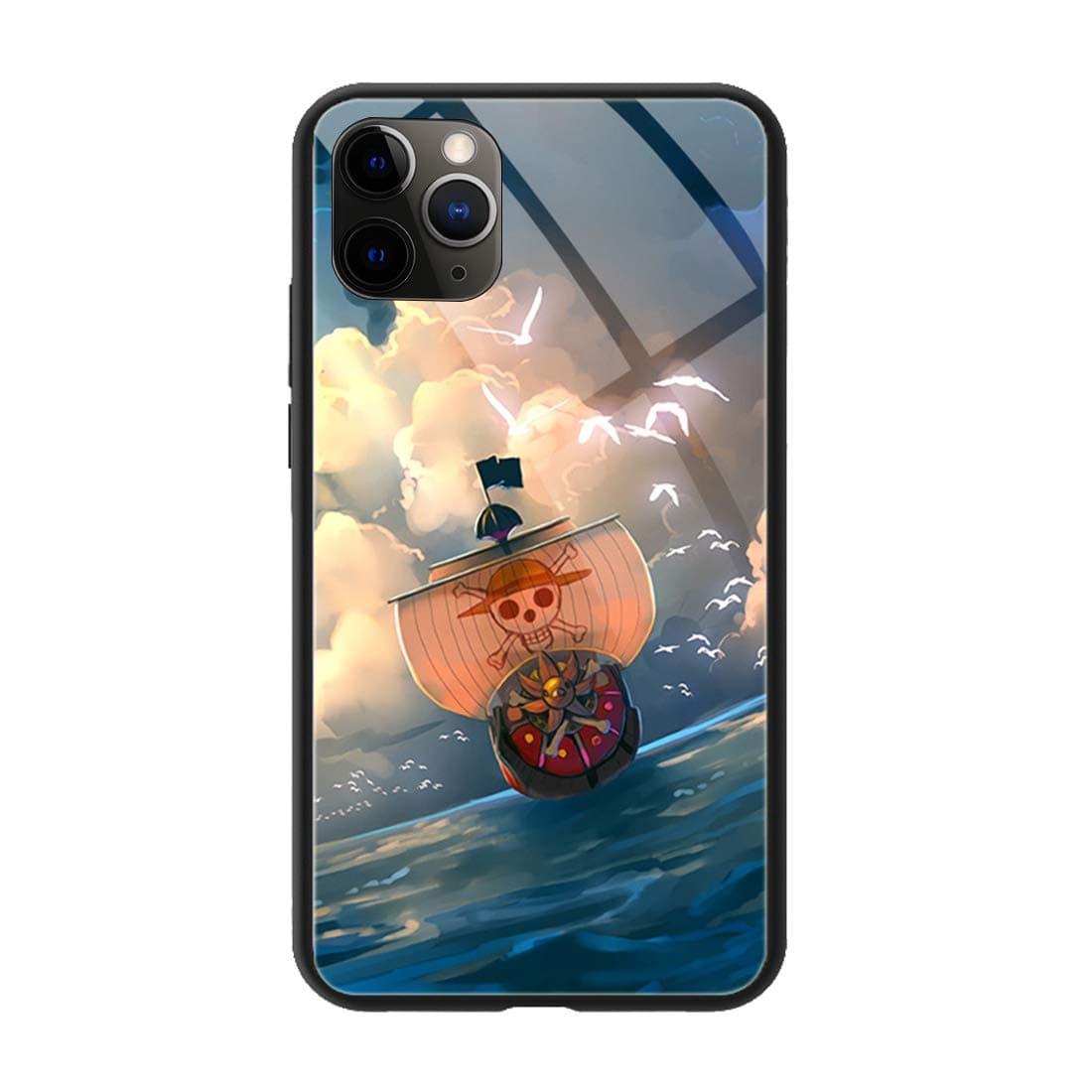 Phone Case Compatible with iPhone 11 Pro Max, Anime One Piece Thousand Sunny Pattern Tempered Glass Back Cover Design Phone Cases 6.5 inch