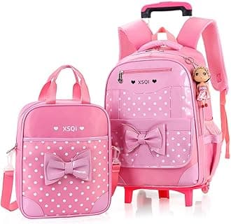 MITOWERMIDots-2 Wheels Pink Rolling Backpack for Girls