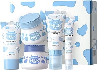 Milk Skin Care Sets&Kits,5 Piece Milk Protein Skincare Kids Skin Care Products Milk Beauty Gift Sets Milk Protein Skincare Presents For Teenage Girls Moisturizing Facial Care Set,Skincare Set