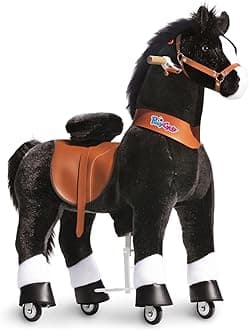 PonyCycle Large Horse Ride on Horse Toys for Kids Riding Horse Rocking Horse No Battery Required (with Brake/42.5" Height/Size 5 for Age 7-12) Ride-on Animals Plush Pony Toys Black Ux526