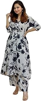 Co ord set for women stylish | Anarkali Kurta-Set – Viscose Rayon Printed Kurta & Straight Pant | kurtis| Festive Indian Traditional Outfit Dress for Functions & Puja | Trendy Travel & Streetwear Look for Women | 3/4 Half Sleeve