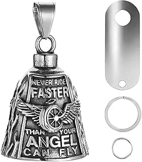 vvag Motorcycle Bell Durable Guardian Angel Bell Hanger Biker Bell with Keychain Ring Motorcycle Accessories for Women