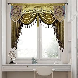 Luxury Floral Valance for Living Room Bedroom Windows European Design Waterfall Swag, Rod Pocket Top (120 cm Wide, 1 Panel)