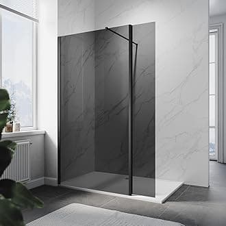 ELEGANT 900mm Walk in Shower Enclosure Bathroom 8mm Dark Grey Easy Clean Safety Glass Wet Room Shower Screen Shower Cubicles Bath Screen with 300mm Return Panel and 1500 x 900 mm Shower Tray