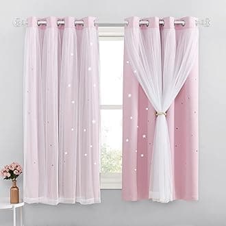 NICETOWN Blackout Curtains for Bedroom - Stars Cut Out Curtains for Kids Nursery Girls Living Room Thermal Curtains Drapery with Eyelet for Windows, 2 Panels, W52 x L63 Inch (132x160 cm), Pink