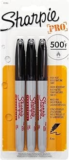 Sharpie 13763PP Industrial Fine Point Permanent Marker Withstand Up To 500F Designed for Industrial and Laboratory Users Black Color 1 Blister with 3 Markers