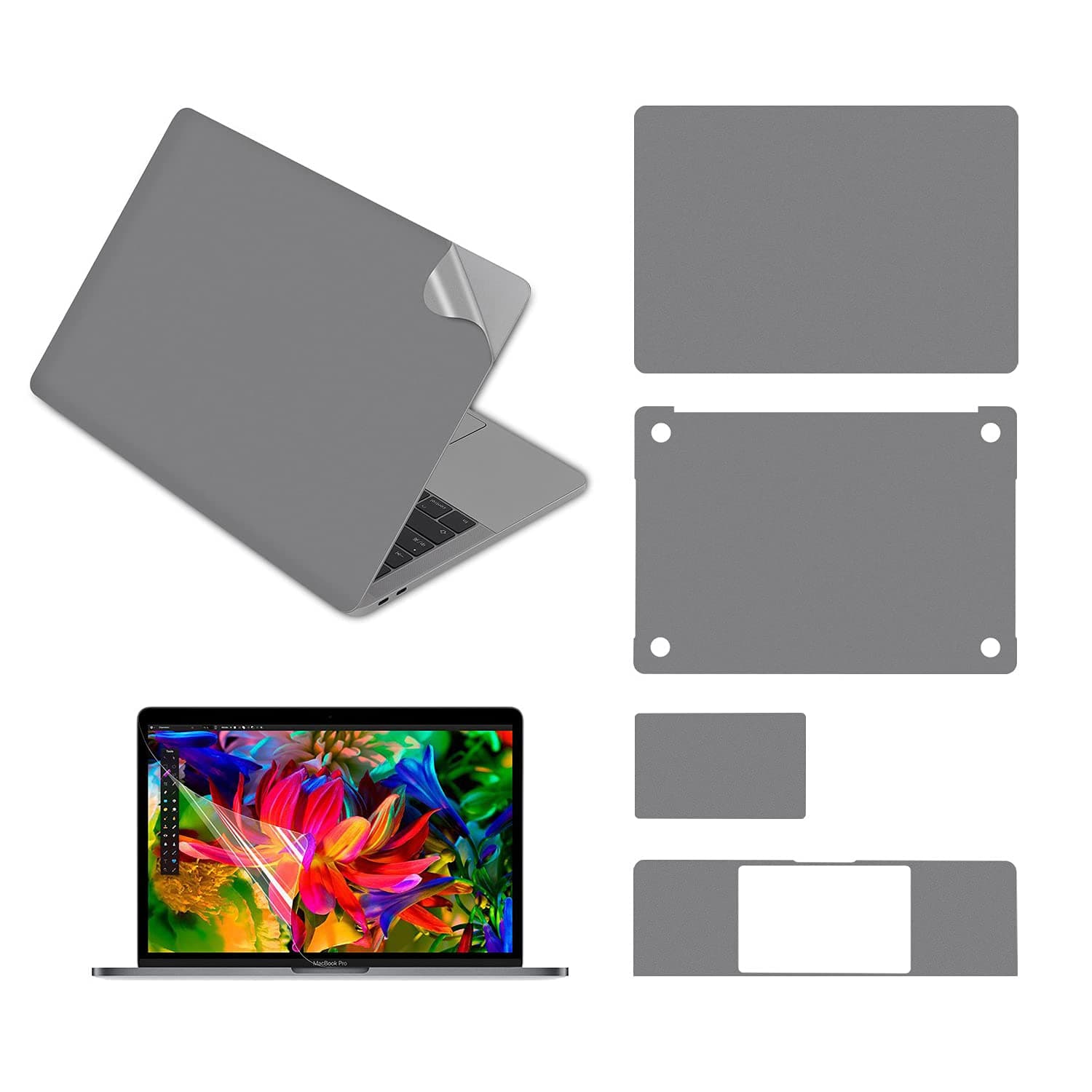 5-in-1 Notebook Computer Full Body Protective Skin Decals Stickers Compatible with MacBook Pro 14.2” Compatible with (A2442 A2779 A2918 A2992) Space Grey