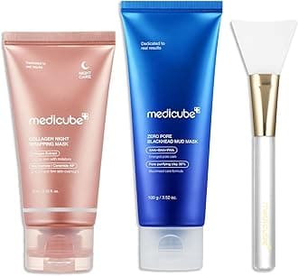 medicube Korean Viral Glass Skin Mask Duo: Collagen Overnight Wrapping Peel Off Facial Mask Pack and Zero Pore Blackhead Mud Facial Mask and Jelly Brush | Gifts for Women, Skin Care Set