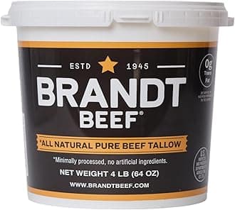 - Brandt Beef Tallow – 100% Pure Beef Tallow for Cooking | 64 oz (4 lb) Tub Beef Tallow for Deep Frying | High Smoke Point | No Additives or Preservatives | Sustainably Sourced | Family-Owned Ranch USA