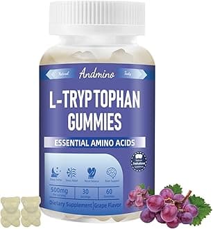 L Tryptophan Gummies 500mg, with Trehalose, for Natural Relaxation & Serotonin Support, for Adults & Kids, Non-GMO, Vegan, Gluten Free, Grape Flavor, 60