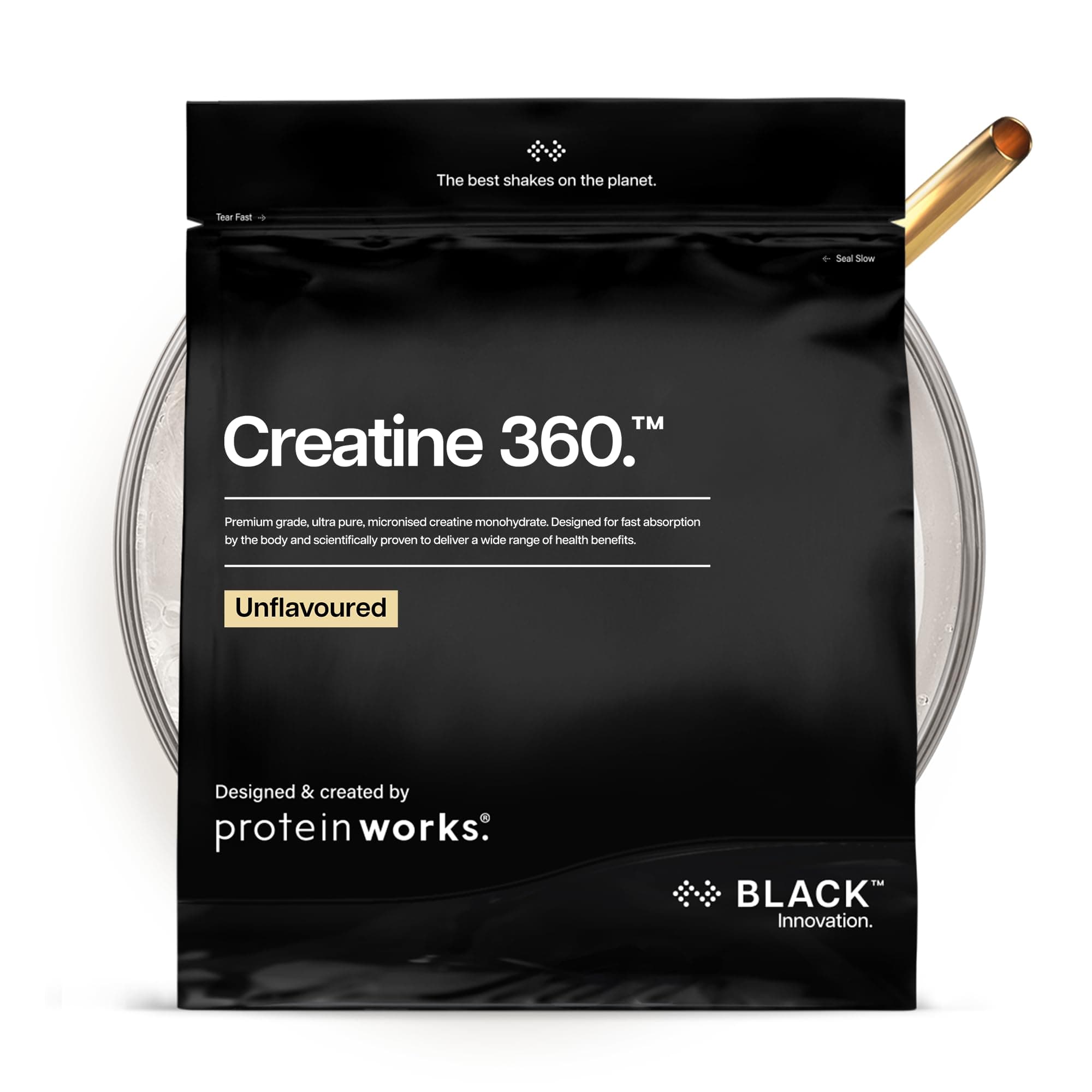 Protein Works | Creatine 360 - Black Innovation, Creatine Monohydrate, Micronised Creatine Powder, 100% Purity, 200 Mesh Ultra Fine Creatine, Energy & Performance, Unflavoured, 166 Servings, 500g
