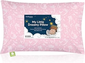 Toddler Pillow with Pillowcase - 13x18 My Little Dreamy Pillow - Organic Cotton Toddler Pillows for Sleeping, Kids Pillow, Travel Pillows for Sleeping, Mini Pillow, Toddler Bed Pillows (Mermaid)