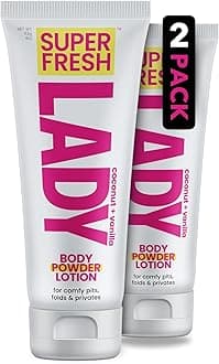 Whole Body Deodorant for Women by Super Fresh Lady Aluminum Free Powder Lotion for Privates and Body Stops Odor and Chafing Coconut Vanilla Scent 4 oz Tubes Twin Pack for Daily Feminine Care