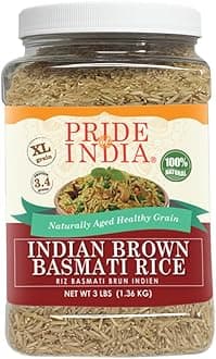 Extra Long Indian Brown Basmati Rice - Naturally Aged Healthy Grain Jar - Fragrant and Aromatic Rice – DASH diet Approved - 3 pound Jar