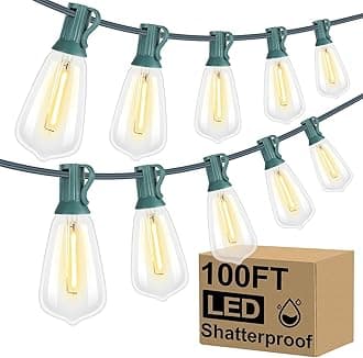 Brightever 30M Outdoor LED String Lights with 52 Shatterproof ST38 Edison Bulbs Waterproof for Porch Garden Patio Balcony