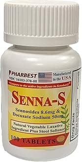 Senna Plus Vegetable Laxative with Stool Softener - 100 Tablets (1 Bottle)