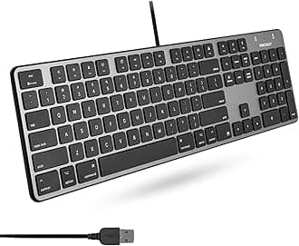 Slim USB Wired Keyboard for Mac - Full Size 104 Key Layout & 16 Shortcut Keys - Scissor Keycaps for Tactile Typing - Wired Keyboard with Numeric Keypad - Plug and Play Keyboard - Space Gray
