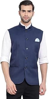 VASTRAMAYMen's Cotton Silk Nehru Jacket – Elegant Festive Wear with Mandarin Collar, Perfect for Eid, Weddings & Celebrations