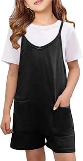 Girls Summer Jumpsuits Spaghetti Strap Sleeveless Loose Romper Short Pants with Pockets 5-14 Years