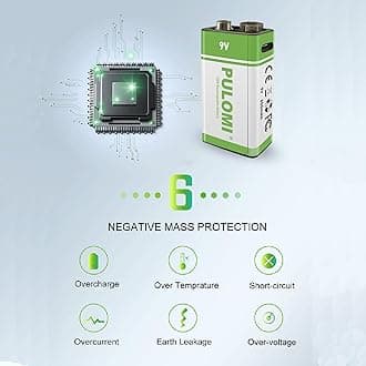 PULOMI 6pcs 9V Battery USB Type C 9V Rechargeable Batteries, High Capacity 650mAh 5920mWh, Fast Charge, Cycle Times up to 1200x with Charging Cable