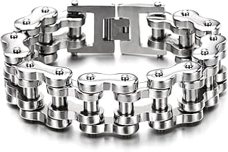 Men Heavy Sturdy Bike Chain Motorcycle Chain Bracelet of Stainless Steel, Silver Color Polished