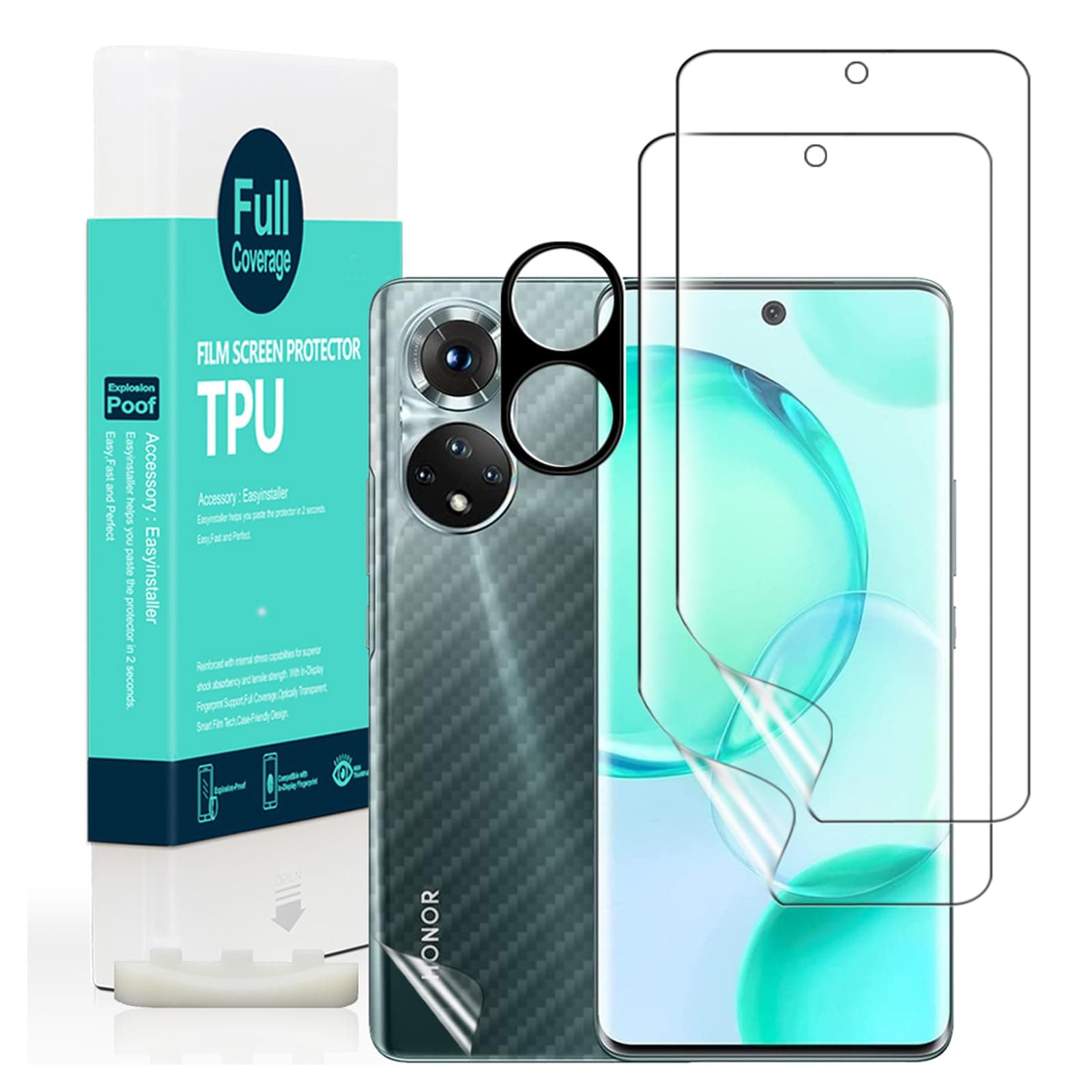 Ibywind 2 Pcs Screen Protector For Honor 50 5G 6.57",Flexible TPU Film,With 1Pc Camera Lens Protector,1Pc Back Film,Bubble Free[Easy to install]