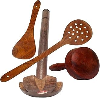 Wooden Mathani Mixer Hand Blender & Kitchen Spoon Utensil/Wooden Hand Press Masher for Kitchen Use (Set of 4) (Option 2)