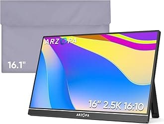 16" 2.5K Portable Monitor, 2560x1600 QHD 123% sRGB IPS Display and 16.1 Portable Monitor Sleeve Case Bundle
