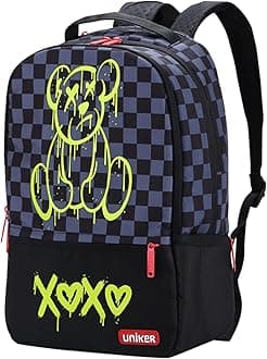 UNIKER Laptop Backpack for Boys,Graffiti Backpack for Men,Cartoon School Backpack,Designer Laptop Backpack for 15.6 Inch,Black Bear