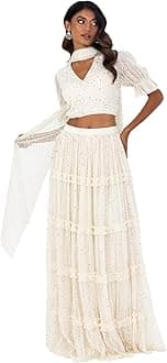 Maya Deluxe Damen Indian Traditional Dress For Women Outfit Lengha Choli Lehenga Saree Skirt And Top Dupatta Coord Set For Wedding Guest Lengha (1er Pack)